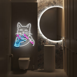 Cat Brushing Teeth Neon Sign