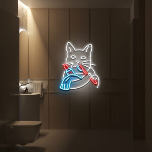 Cat Brushing Teeth Neon Sign