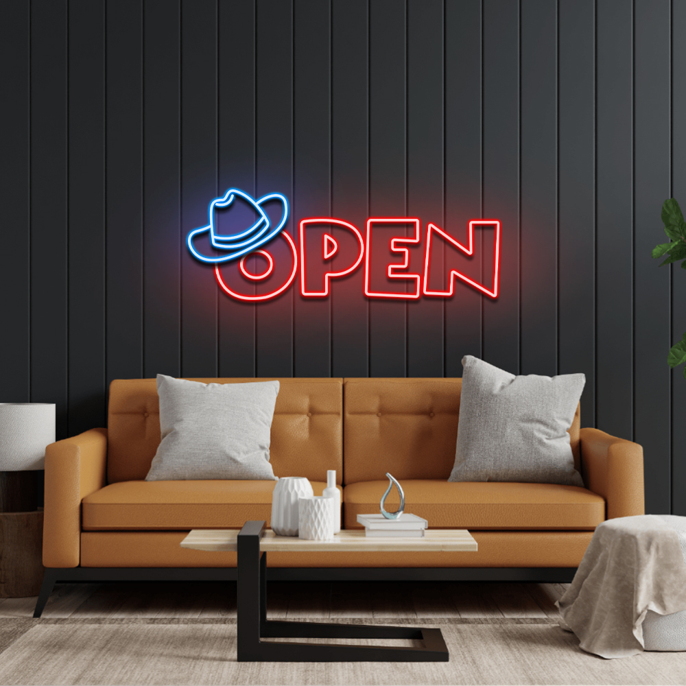 Open Cowboy Neon Sign