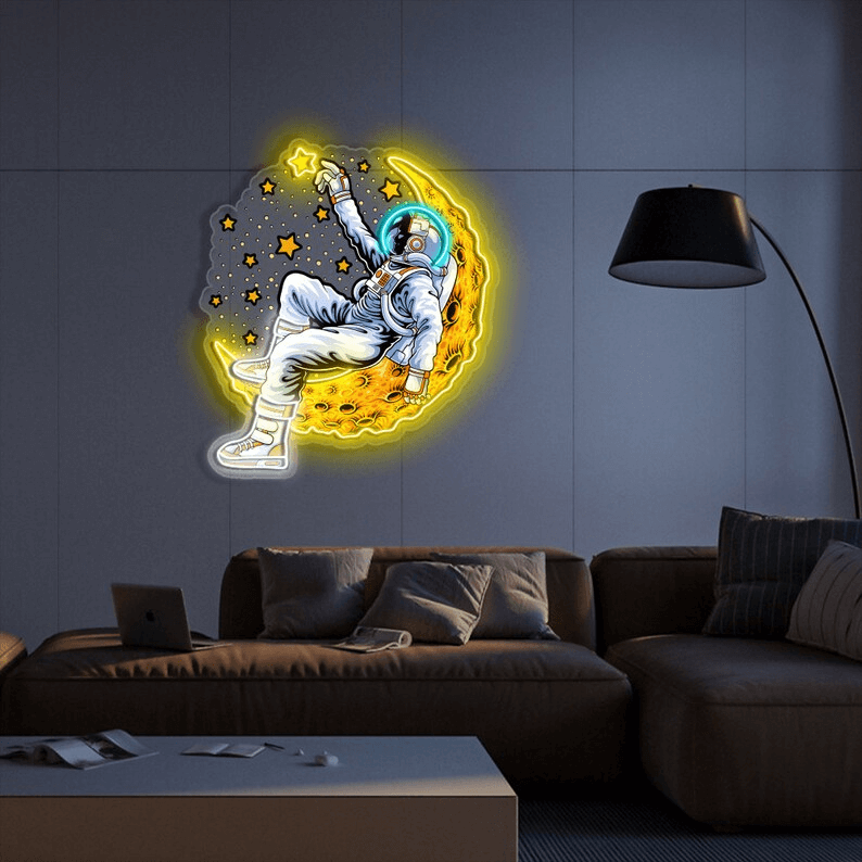 Astronauts Lying on Moon Custom Neon Sign