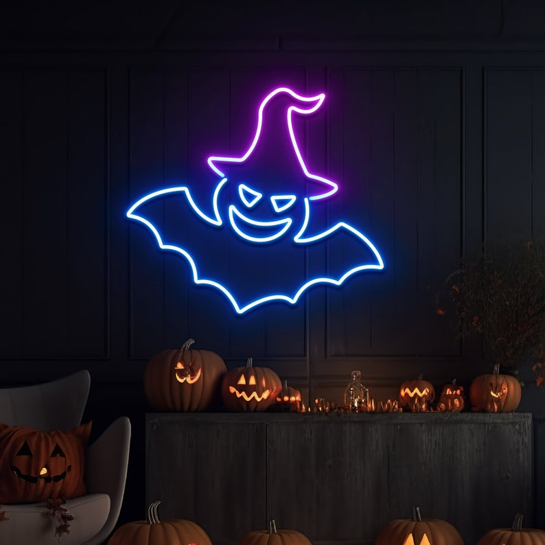 Custom Witch Bat Neon Sign