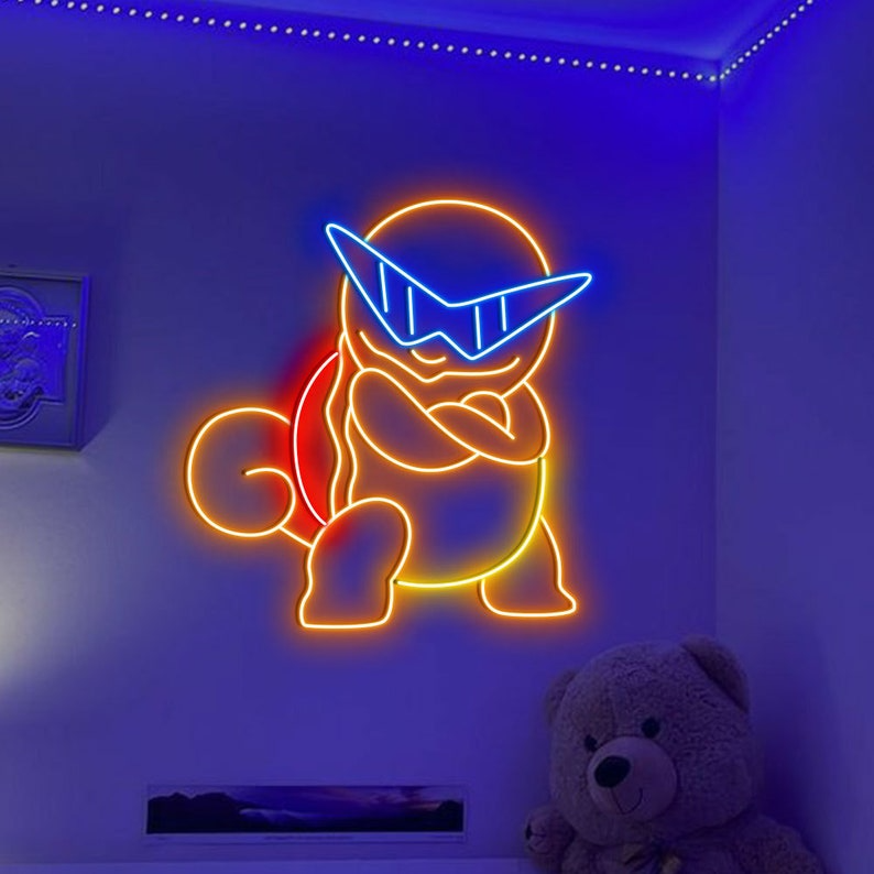 Pokemon Squirtle With Glasses Neon Led Sign