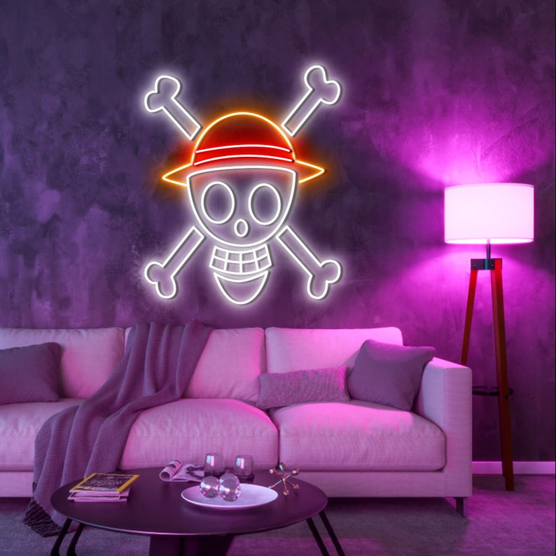 One Piece Neon Led Sign Straw Hat Skull Neon Led Sign