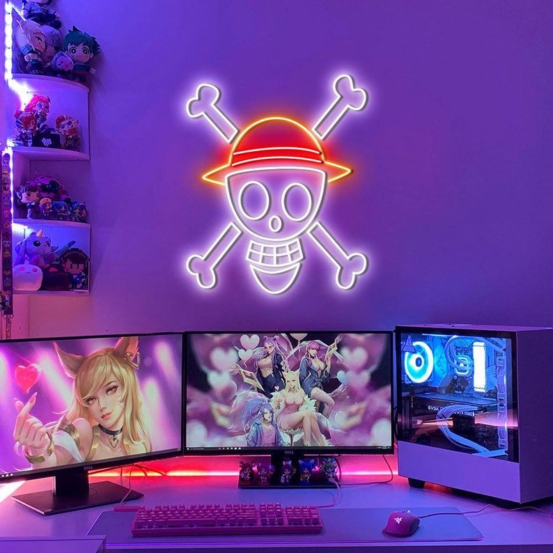 One Piece Neon Led Sign Straw Hat Skull Neon Led Sign