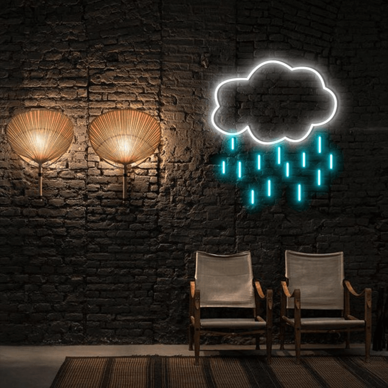 White Cloud with Blue Rain Custom Neon Sign