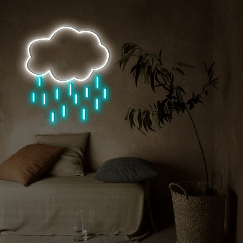 White Cloud with Blue Rain Custom Neon Sign