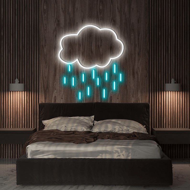 White Cloud with Blue Rain Custom Neon Sign