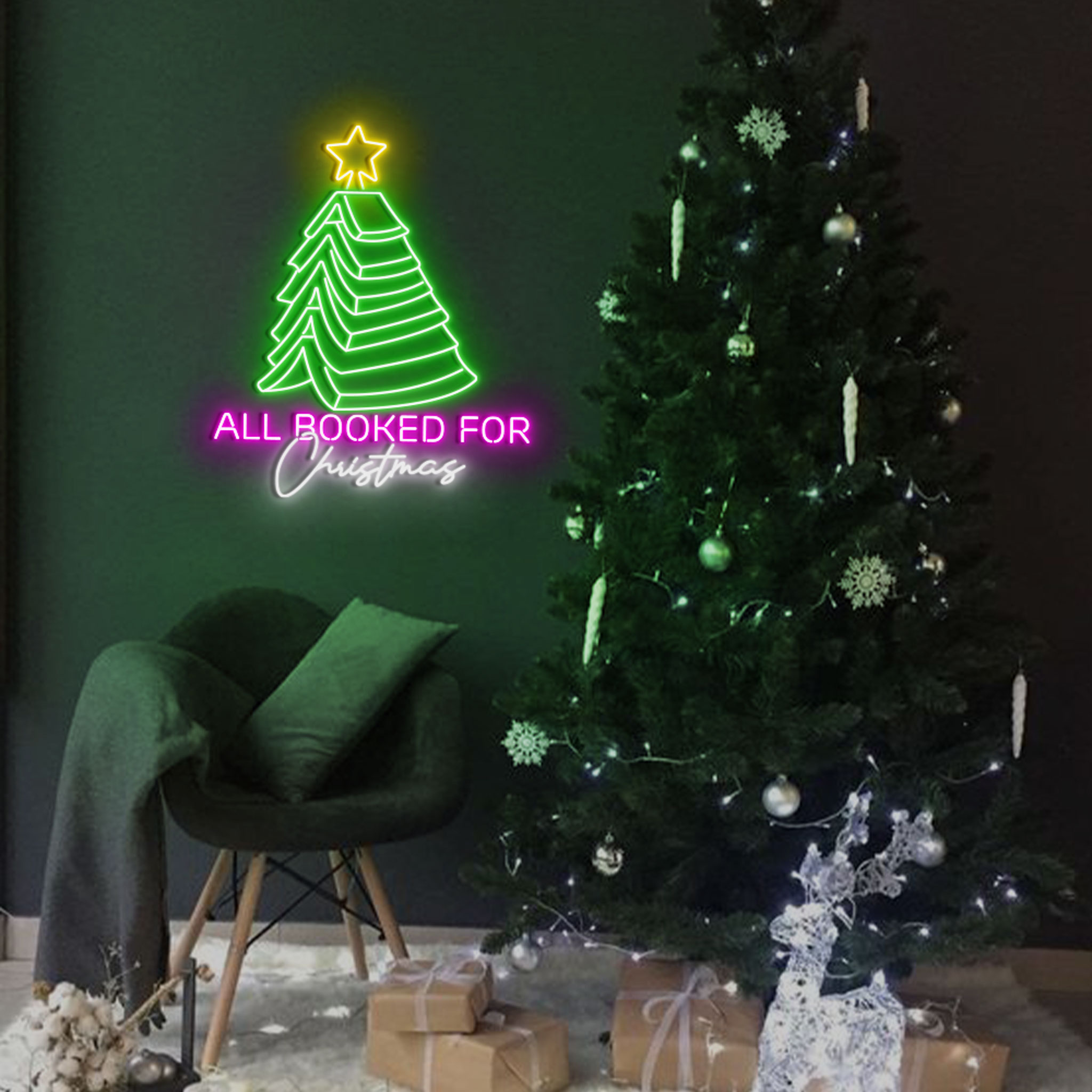 All Booked For Christmas Neon Sign