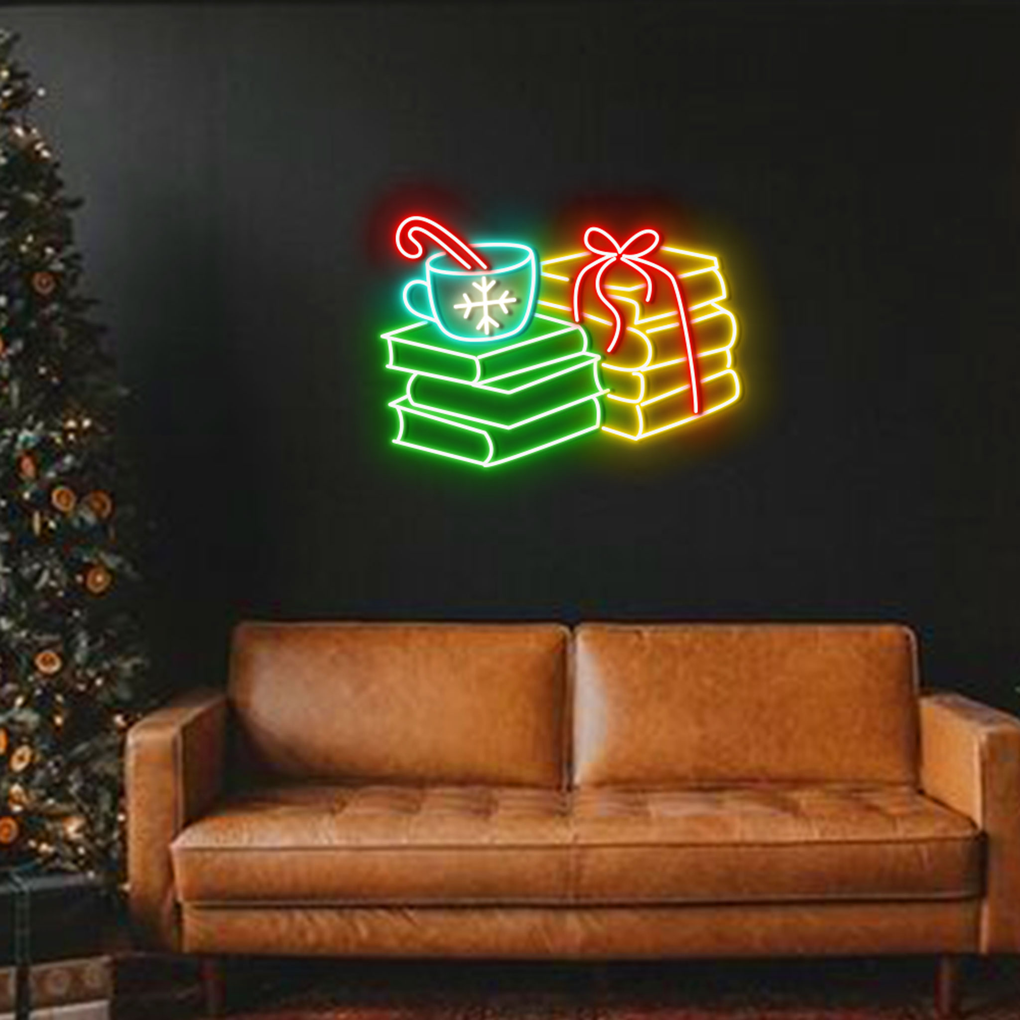 Christmas Book And Coffee Neon Sign