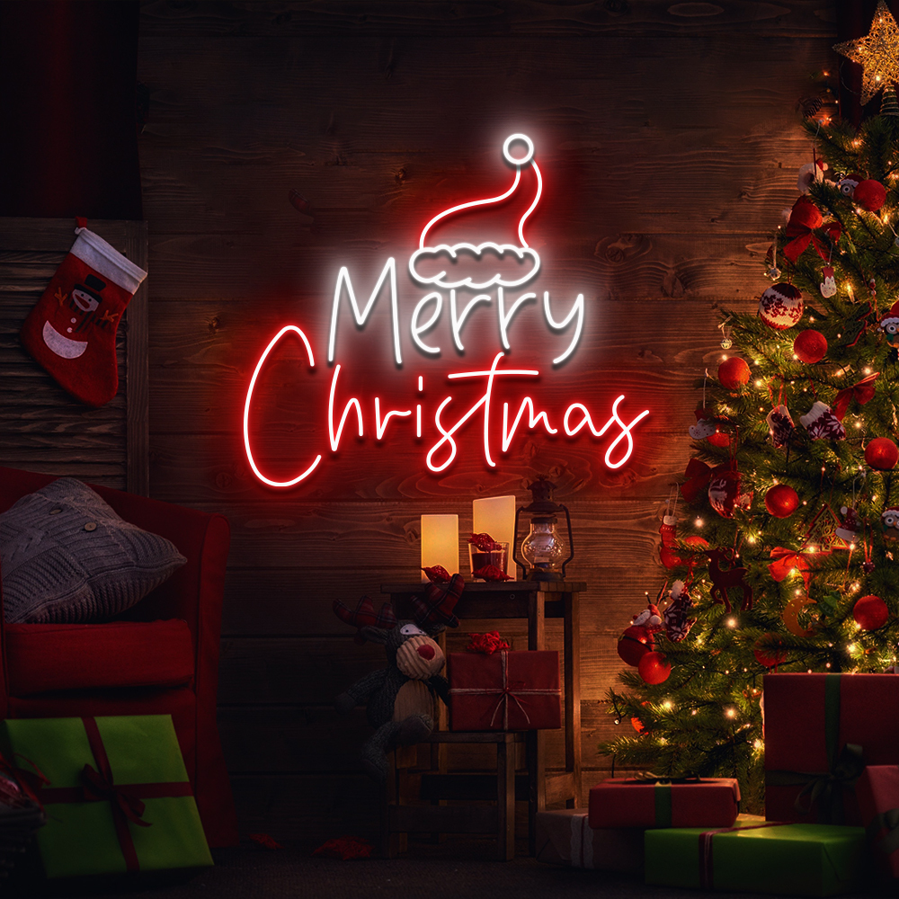 Merry Christmas Hat Neon Sign