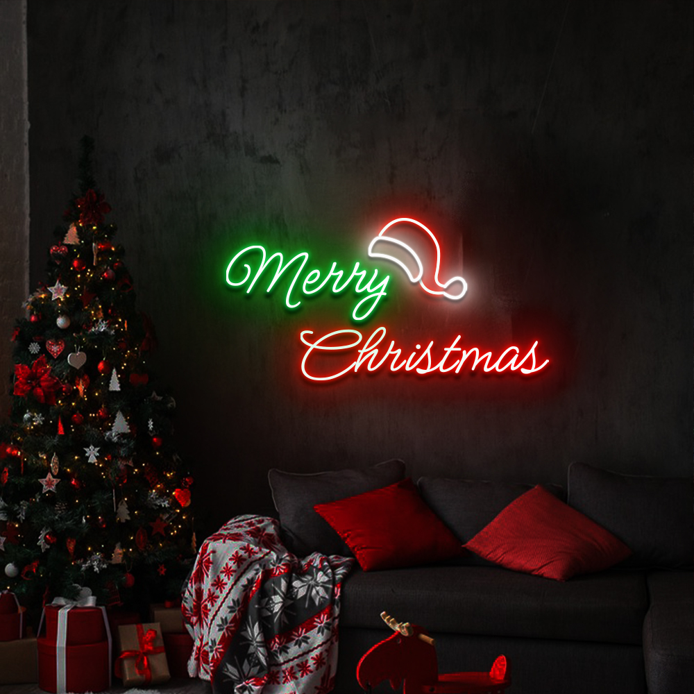 Merry Christmas Hat Neon Sign