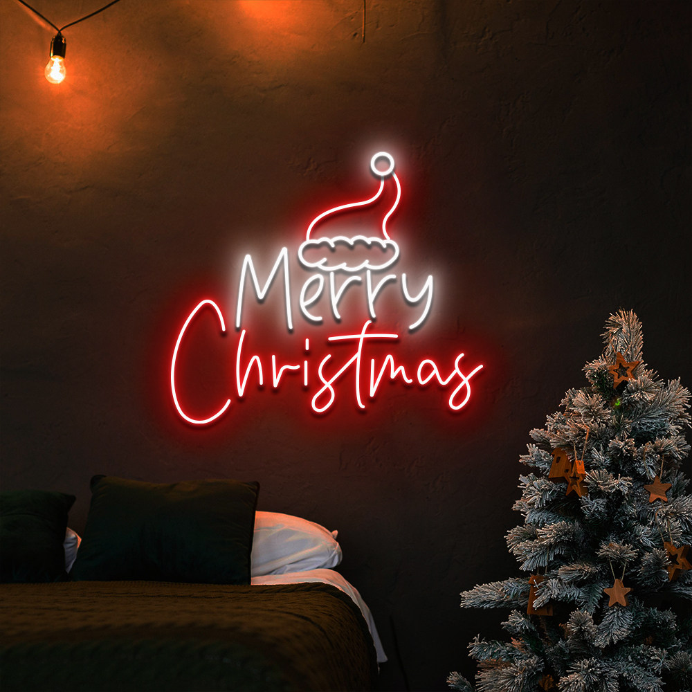 Merry Christmas Hat Neon Sign