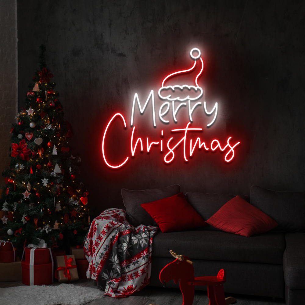 Merry Christmas Hat Neon Sign