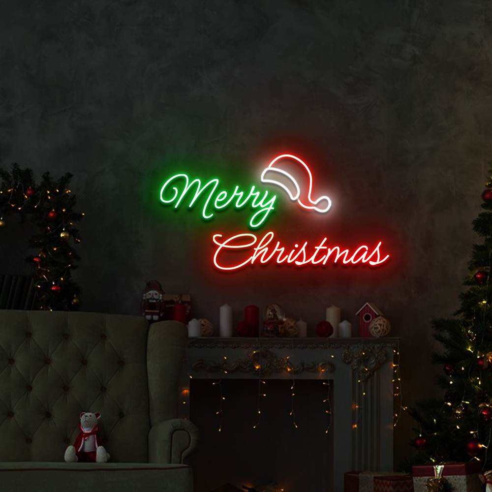 Merry Christmas Hat Neon Sign