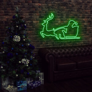 Santa Claus Riding A Sleigh With Reindeer Neon Sign