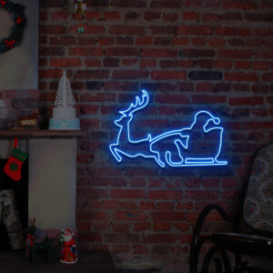 Santa Claus Riding A Sleigh With Reindeer Neon Sign