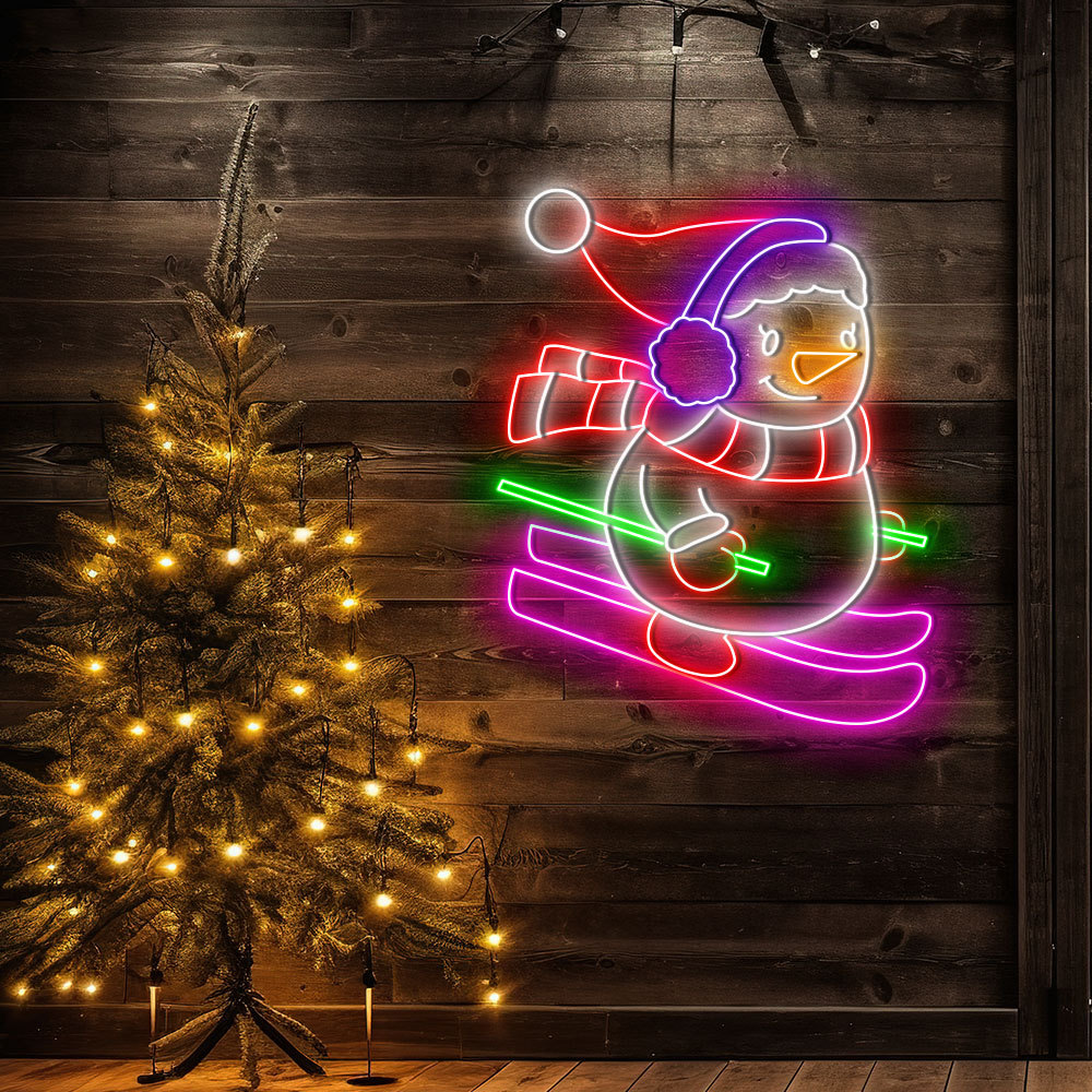 Skateboarding Snowman Neon Sign