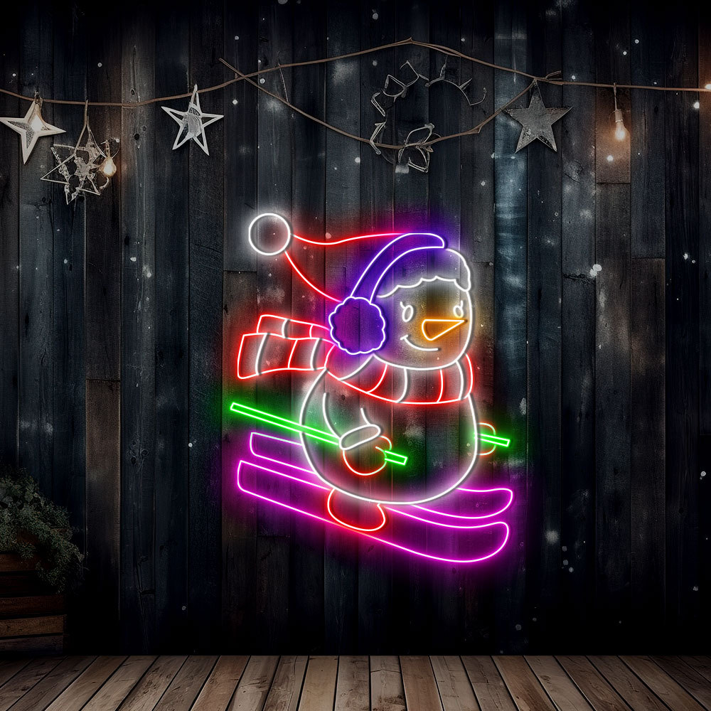 Skateboarding Snowman Neon Sign