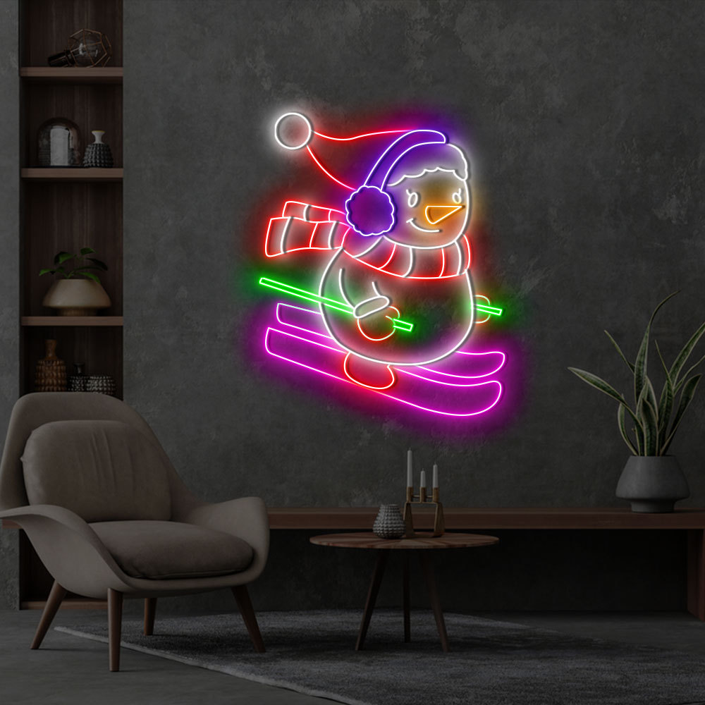 Skateboarding Snowman Neon Sign