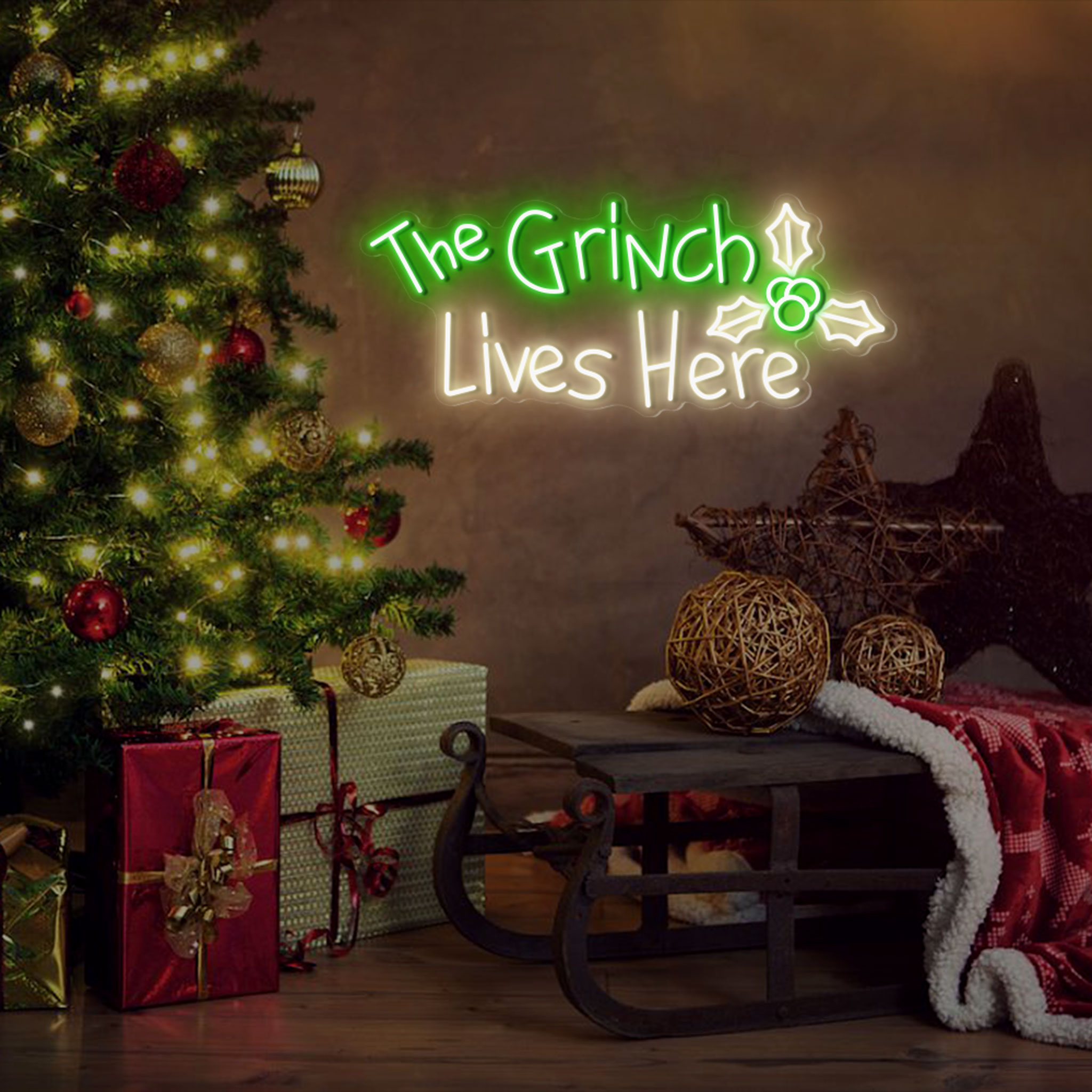 The Grinch Lives Here Neon Sign