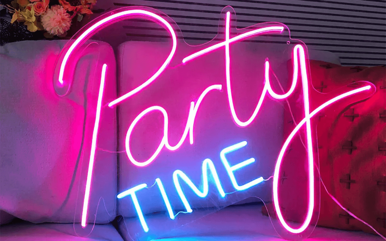 Locating and Incorporating Custom Neon Sign for Party Arrangements