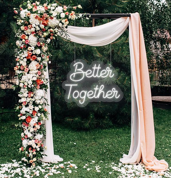 neon sign for wedding better together