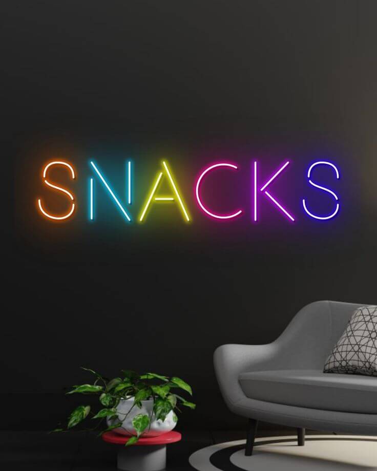 neon sign for gifts snacks