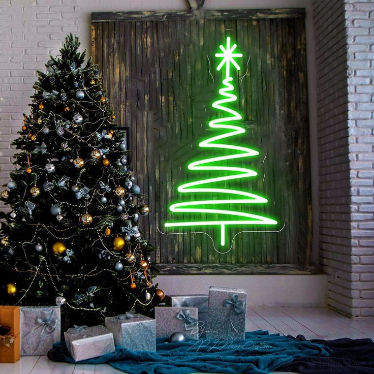 neon sign for gifts pine tree