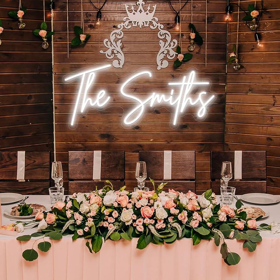 neon sign for wedding the smiths