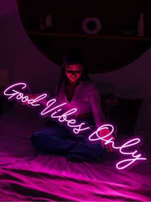 neon sign for gifts good vibes only pink