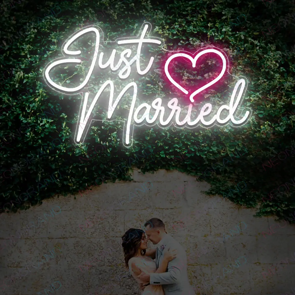 neon sign for wedding just married