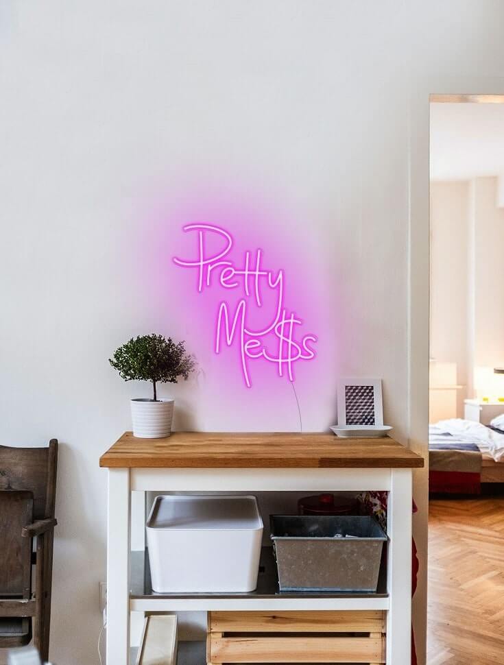 neon sign for gifts pretty me$s pink