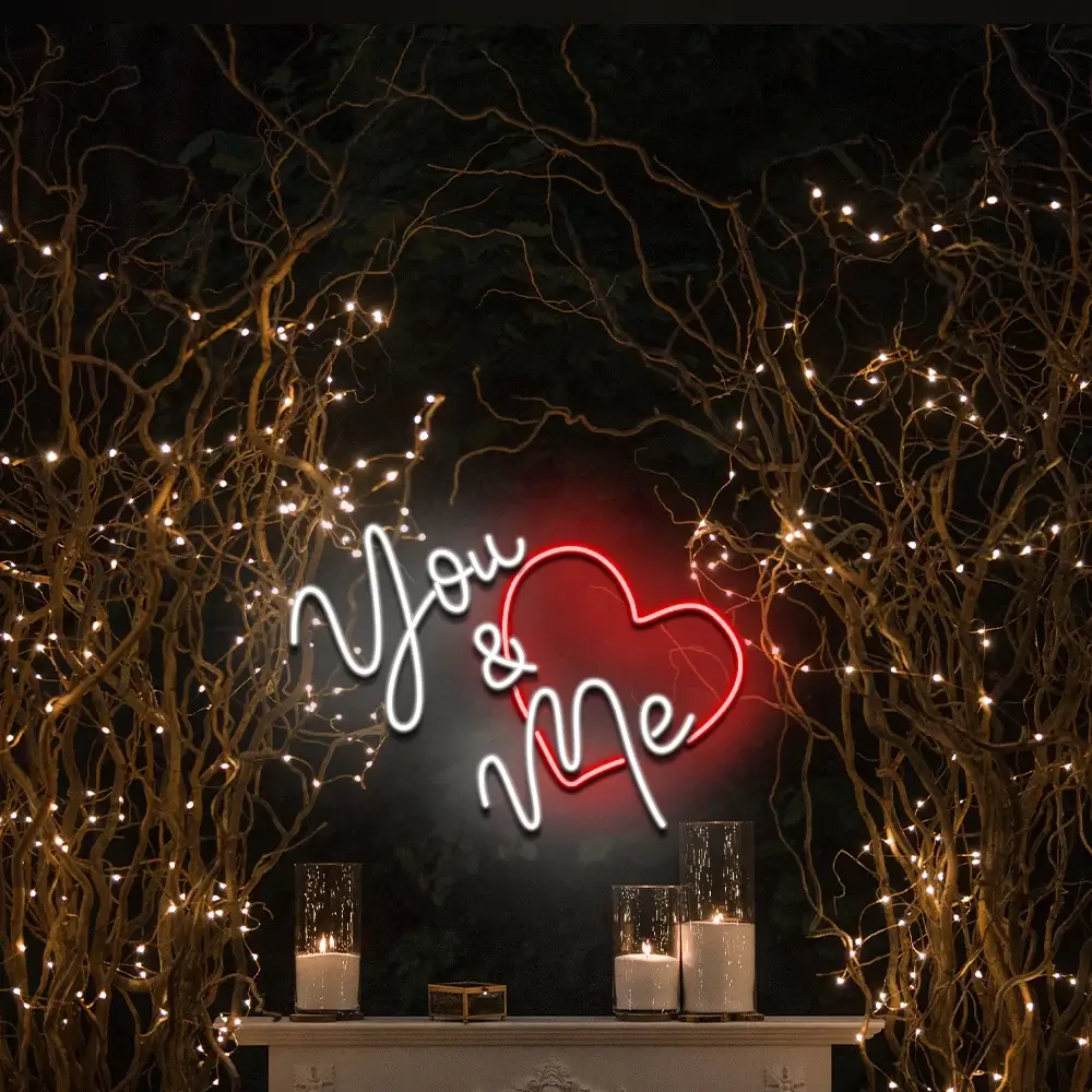 neon sign for wedding you & me