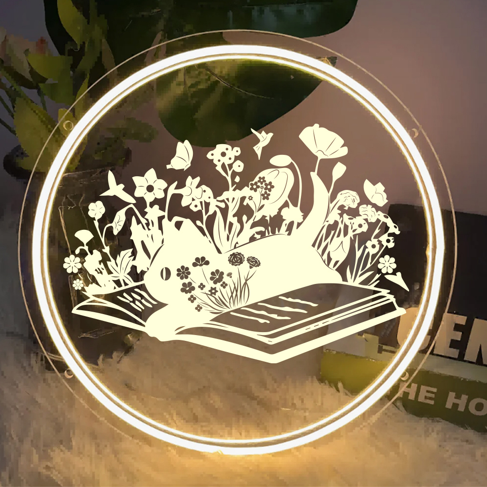 Floral Cat Lover Books Laser Sign