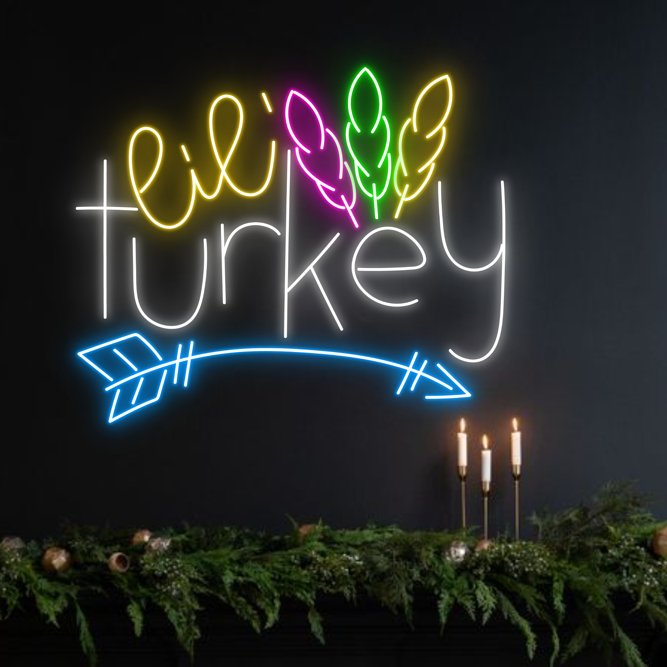 Lil And Turkey To Me Neon Sign Thanksgiving Wall Party Decor