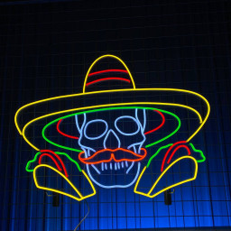 Skull and Tacos Neon Sign Tacos Restaurant Wall Signboard