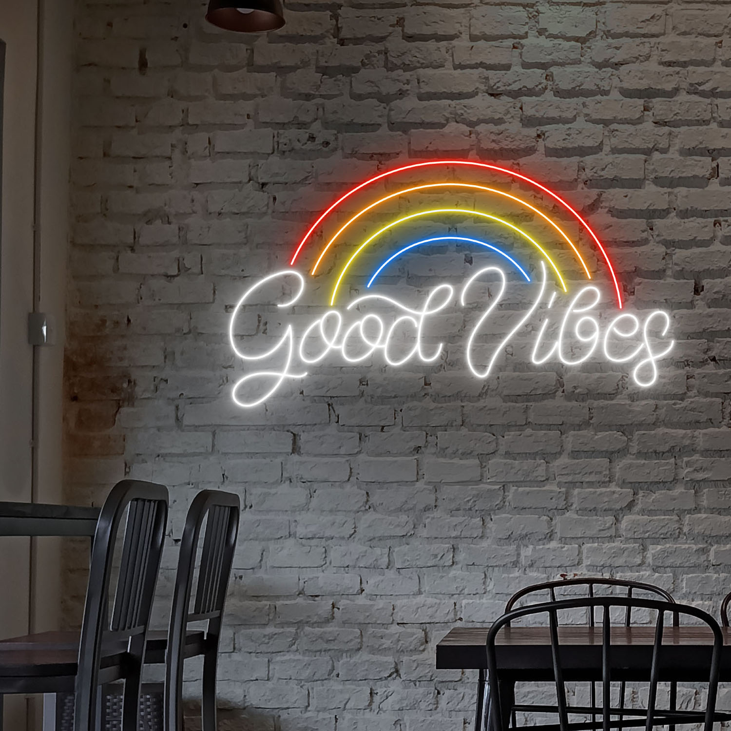 Good Vibes Rainbow Neon Sign Inspirational Quote Wall Decor