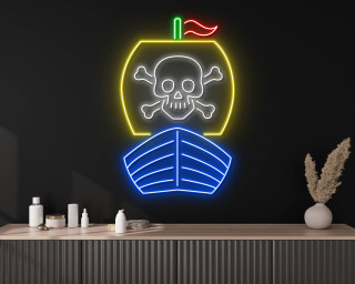 Skull Pirate Ship Neon Led Sign