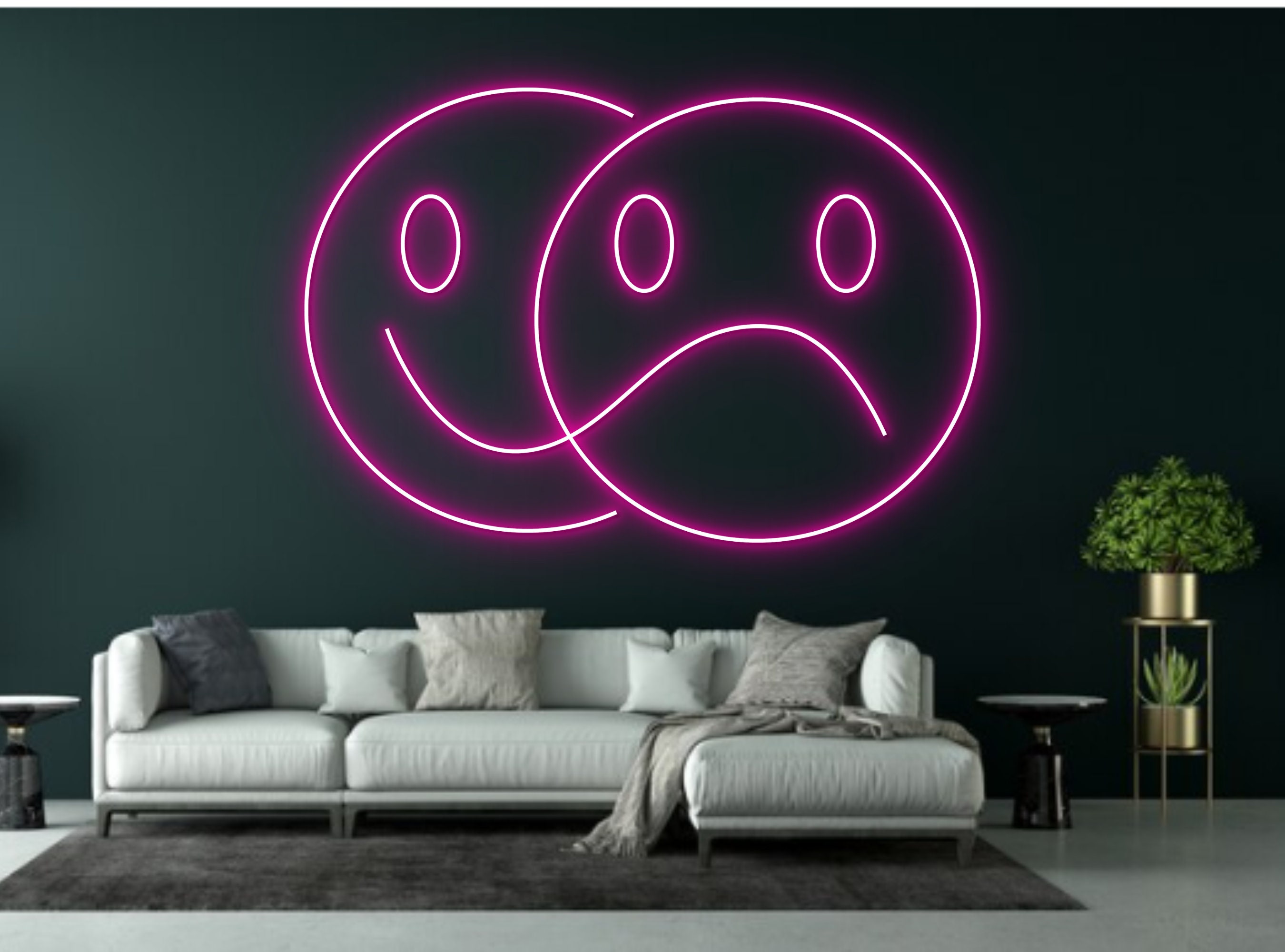 Smiley Sad Face Logo Neon Sign