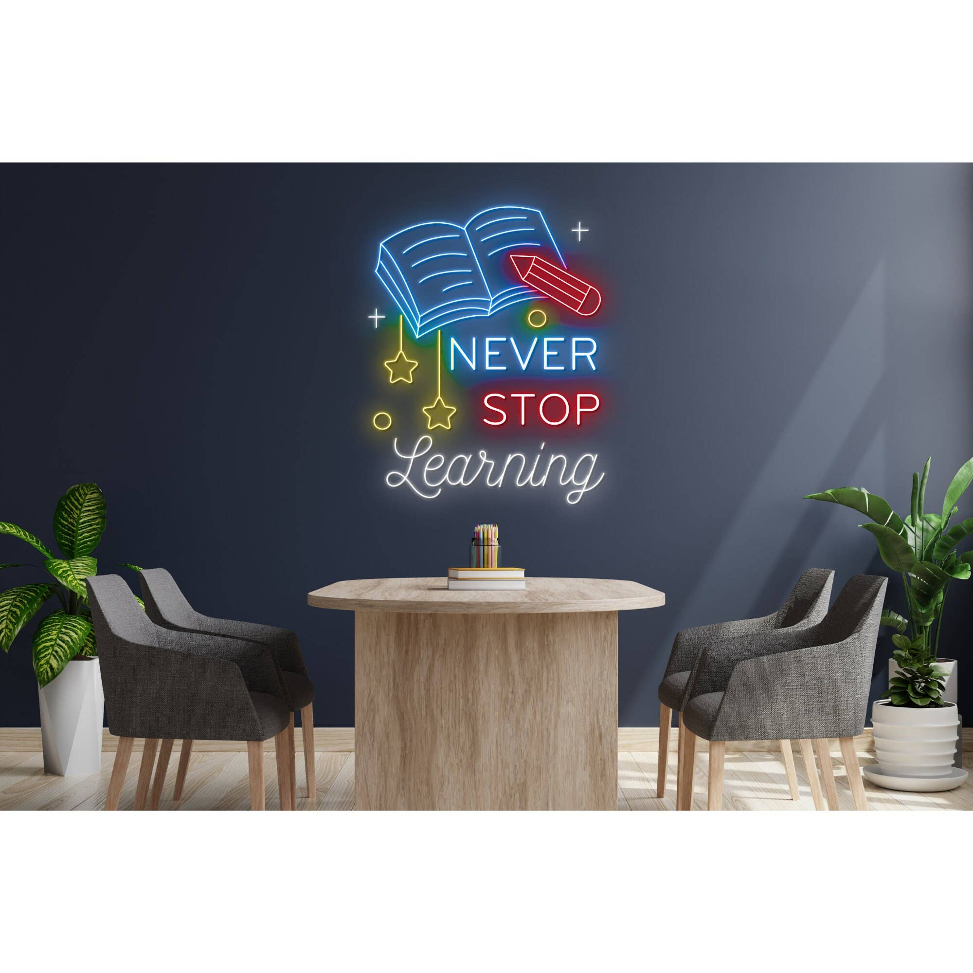 Never Stop Learning Neon Sign Class Room Quote Wall Decor