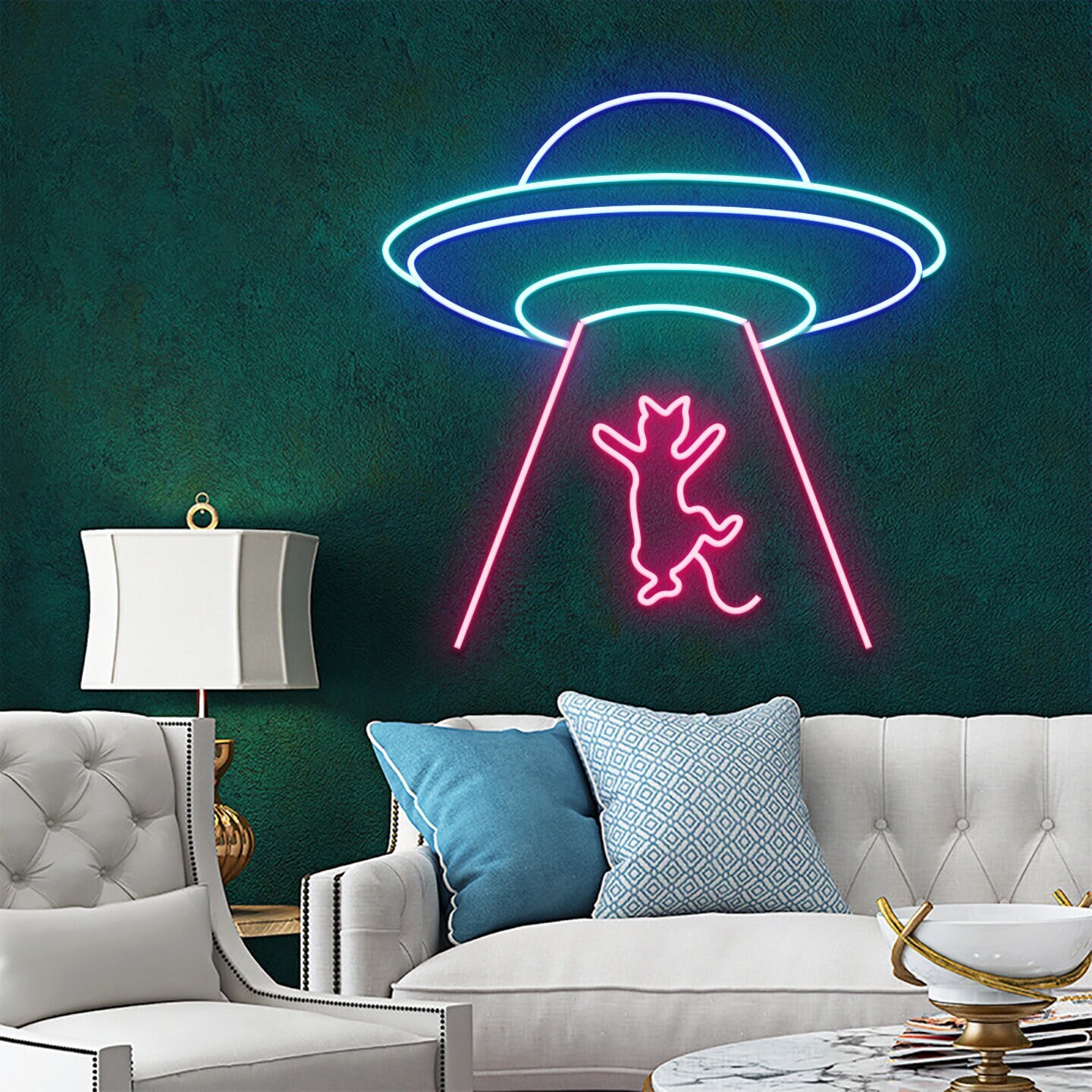 UFO Astronaut Cute Cat Neon Signs Wall Decoration