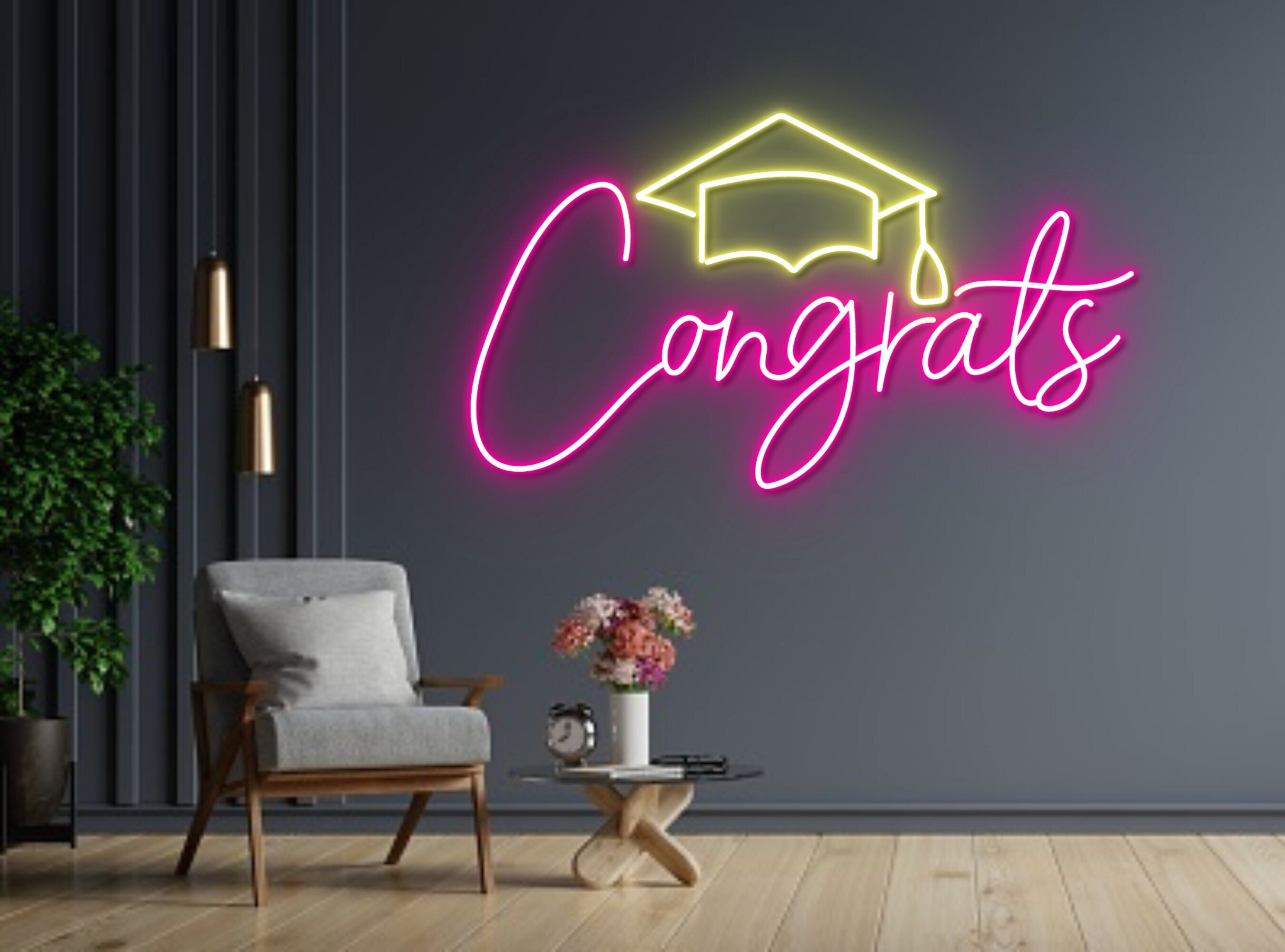 Congrats Graduates Cap Hat Neon Sign