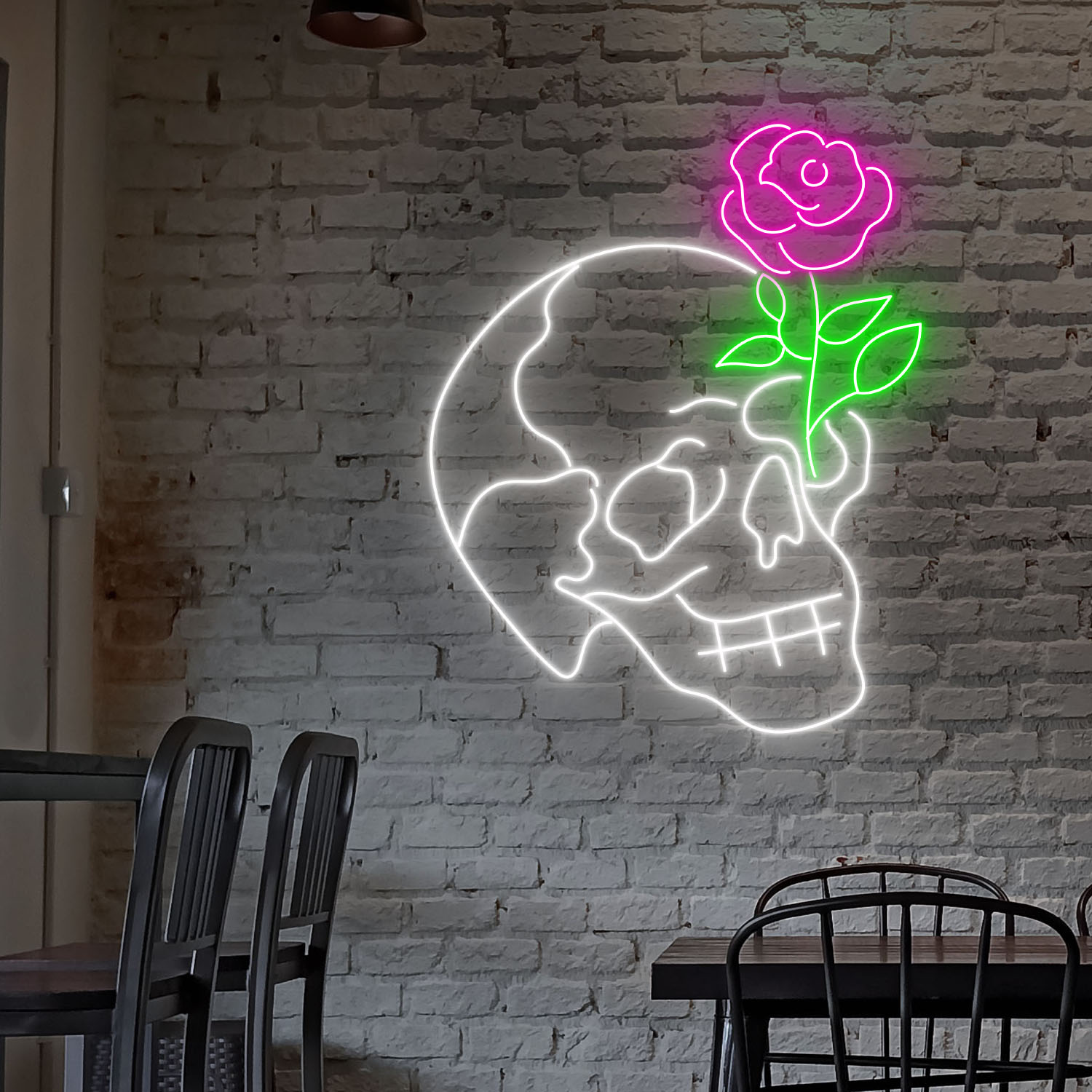 Floral Skull Neon Sign Skull With Rose Wall Art Home Decor