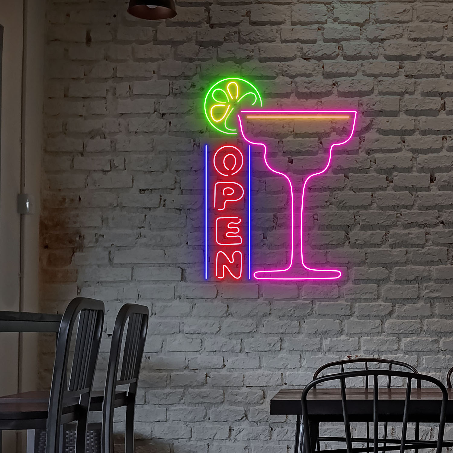 Bar Open Neon Sign Cocktails Line Art Wall Decor