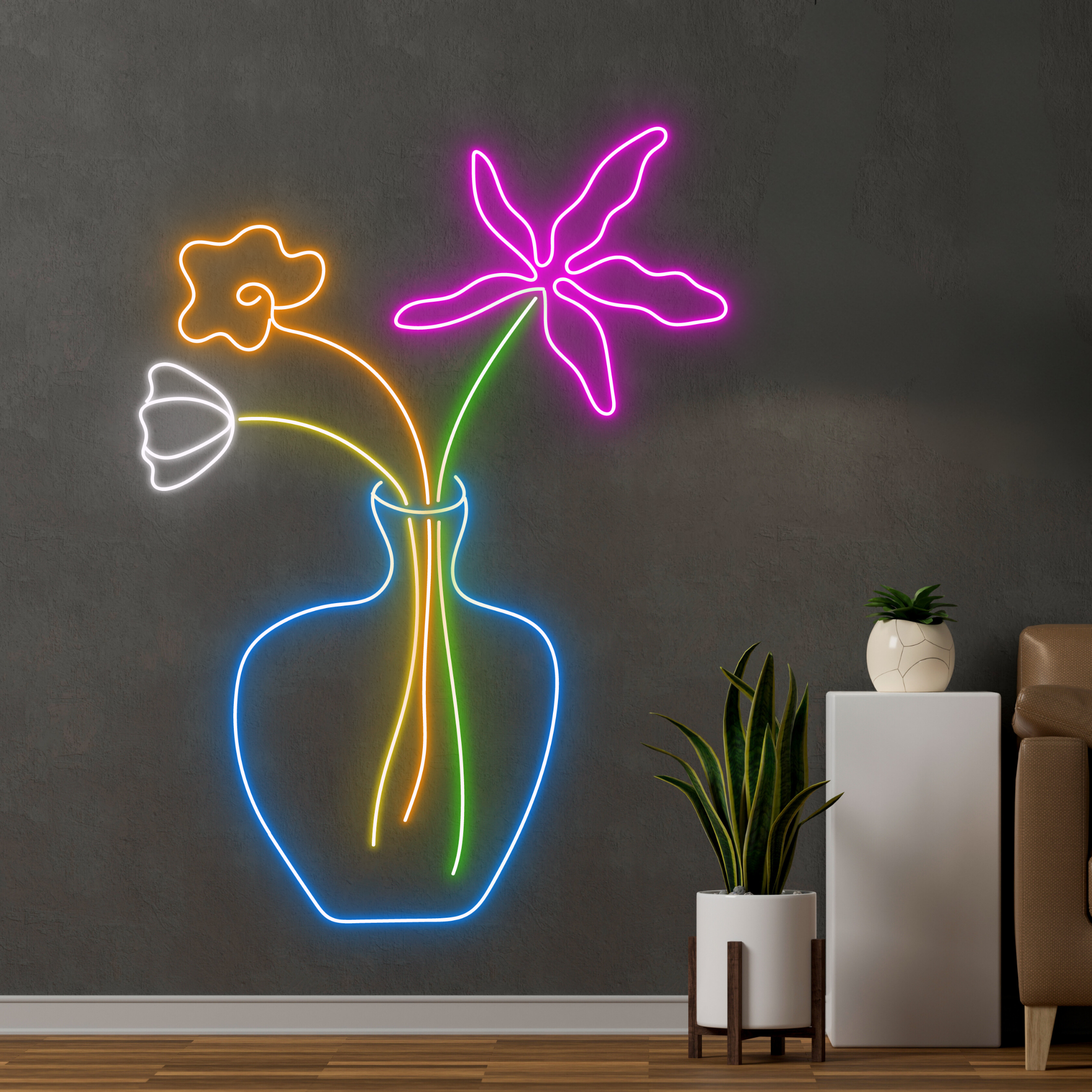 Flower Vase Neon Sign Plant Flowers Shop Decor