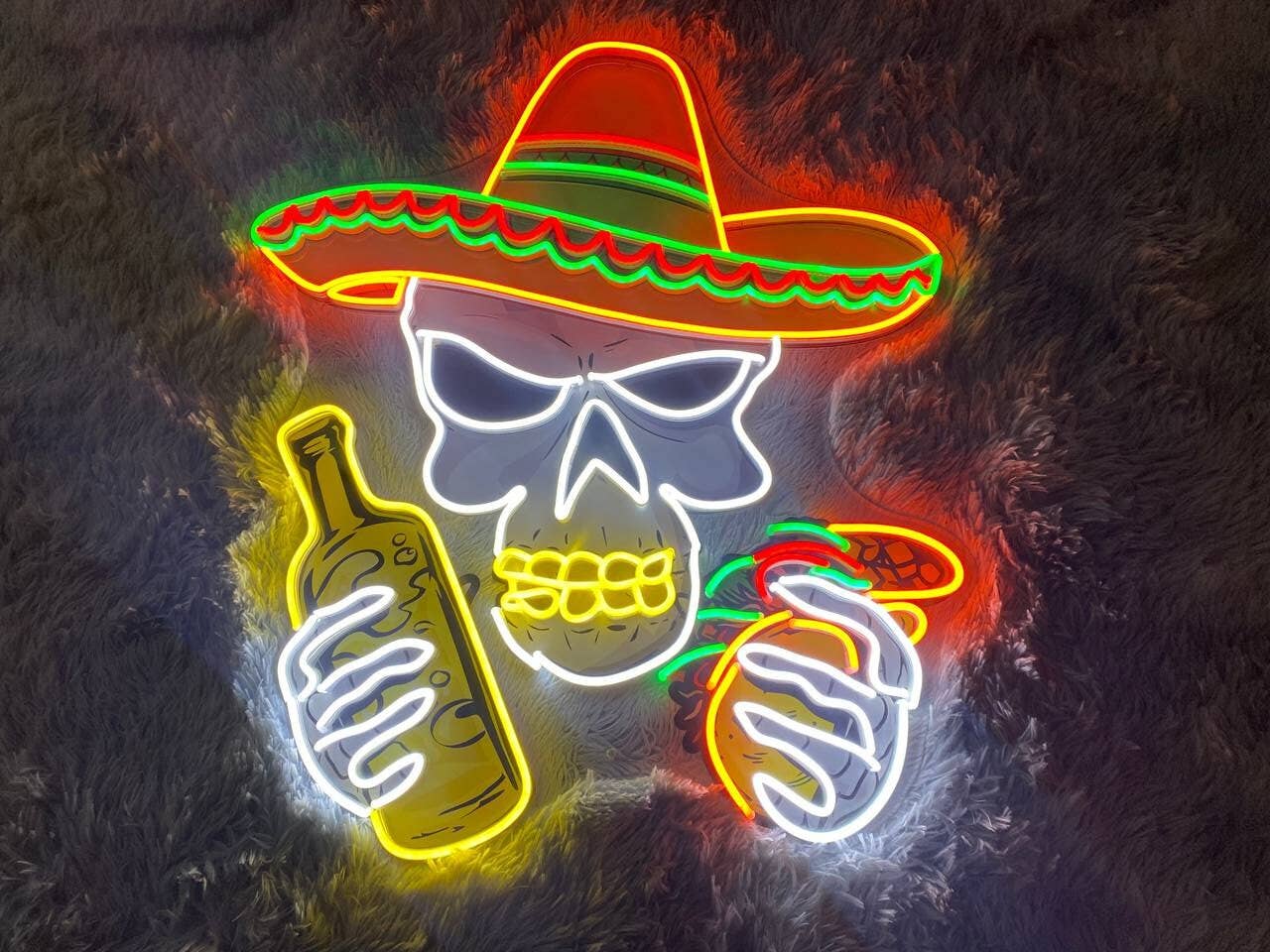 Skull and Tacos Neon Sign Tacos Restaurant Wall Art Decor