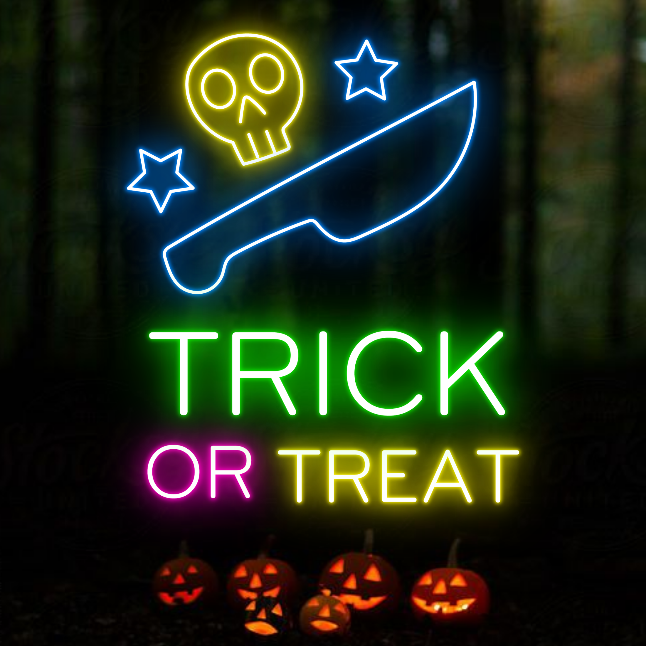 Skull Trick or Treat Neon Sign Halloween Wall Decor