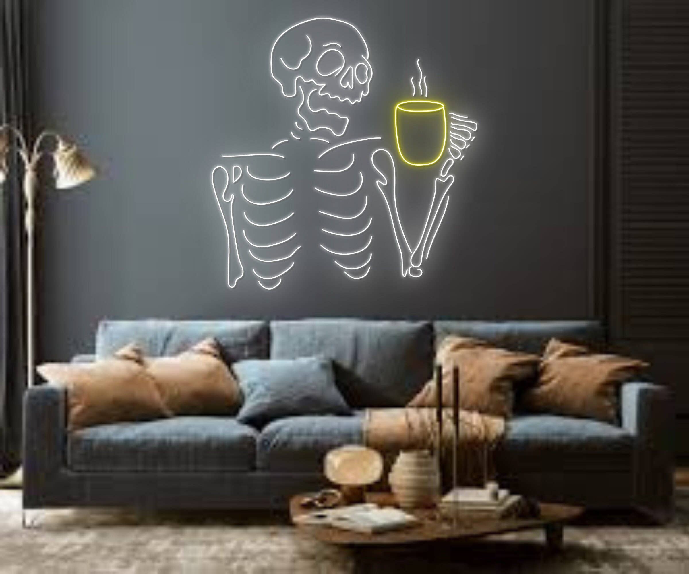 Skull Drink Coffee Neon Sign Coffee Decor Wall Art Decor