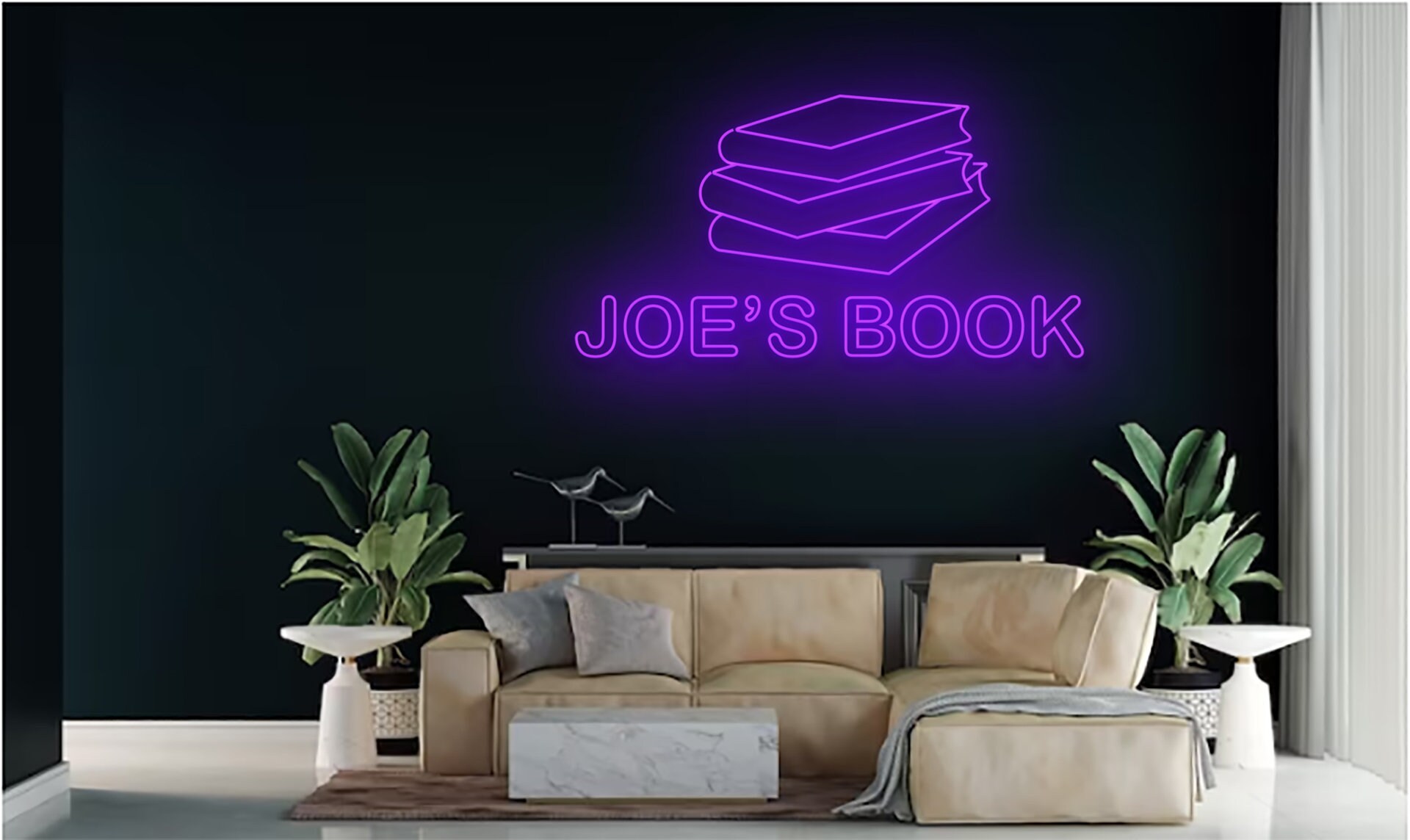 Custom Book Name Line Art Neon Signs Bookworm Wall Art