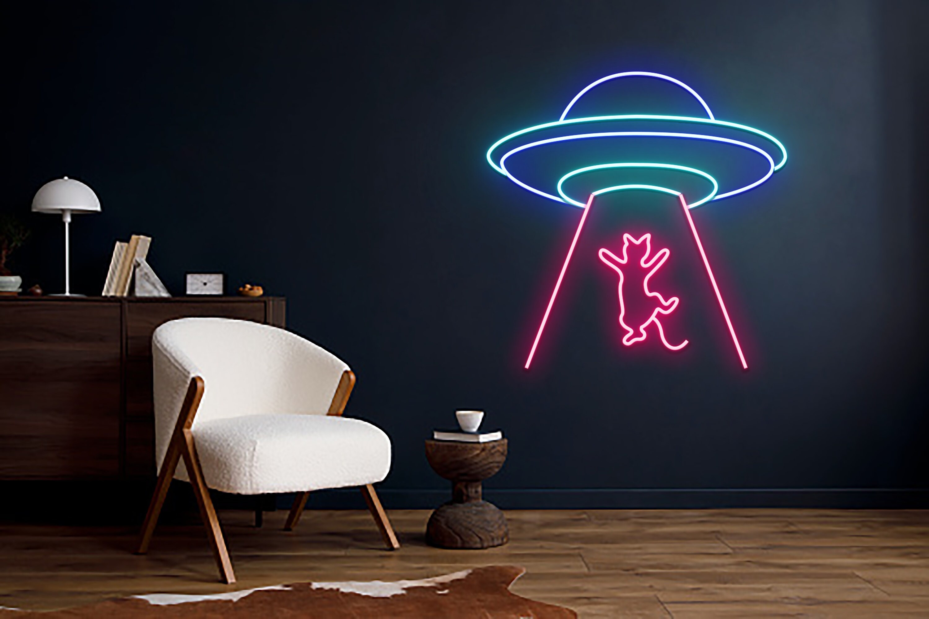 UFO Astronaut Cute Cat Neon Signs Wall Decoration